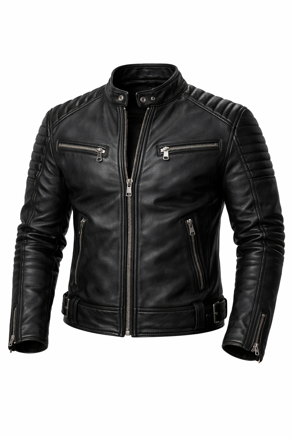 Men’s Premium Black Leather Biker Jacket – Slim Fit Cafe Racer Motorcycle Jacket