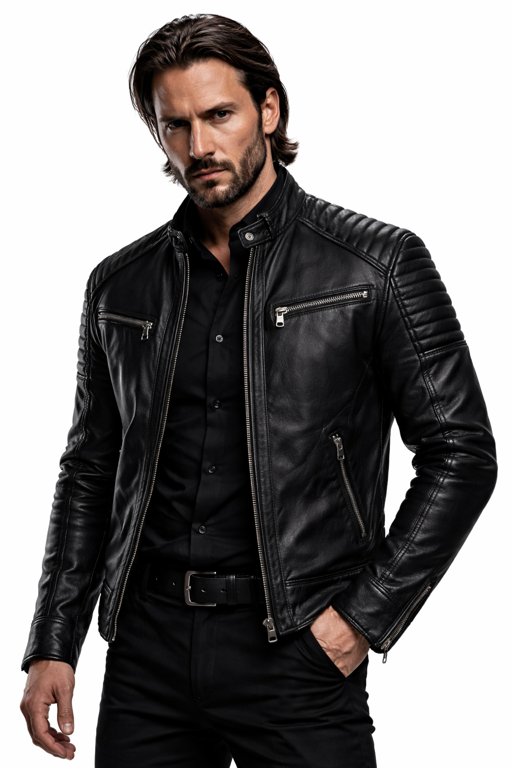 Men’s Premium Black Leather Biker Jacket – Slim Fit Cafe Racer Motorcycle Jacket