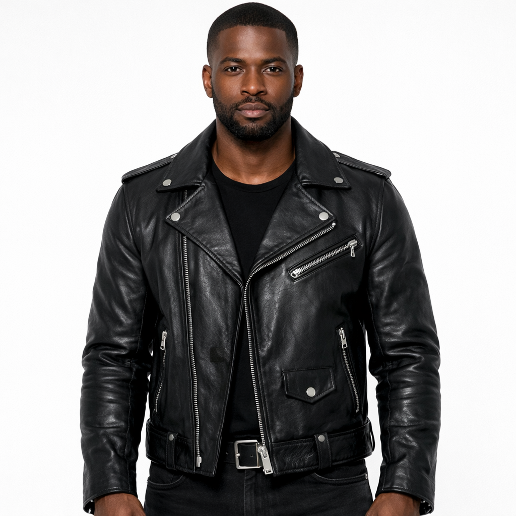 Men’s Premium Black Biker Leather Jacket – Classic Motorcycle Style Genuine Leather Jacket for Men