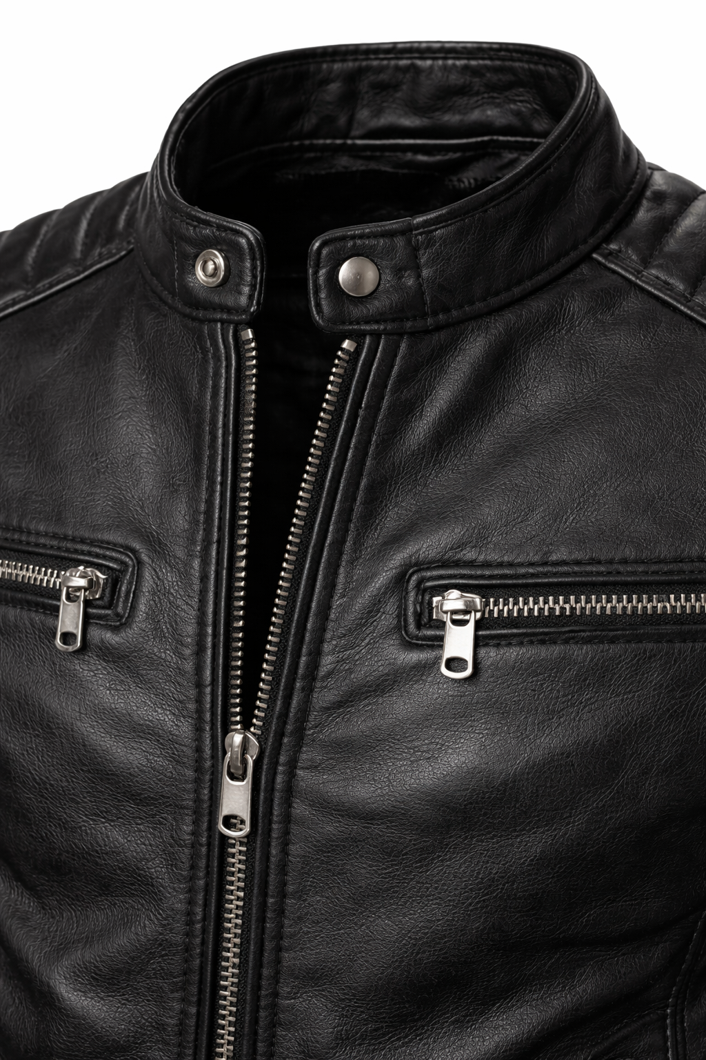 Men’s Premium Black Leather Biker Jacket – Slim Fit Cafe Racer Motorcycle Jacket