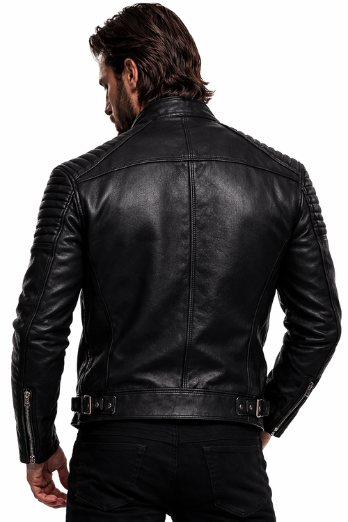 Men’s Premium Black Leather Biker Jacket – Slim Fit Cafe Racer Motorcycle Jacket