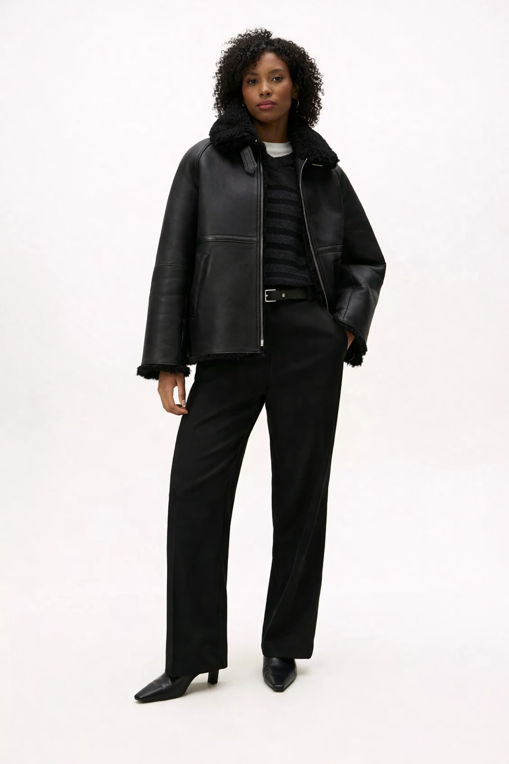 Shearling Leather Aviator Jacket