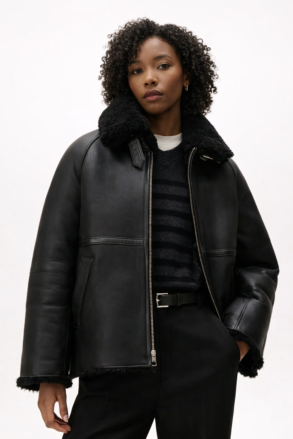 Shearling Leather Aviator Jacket
