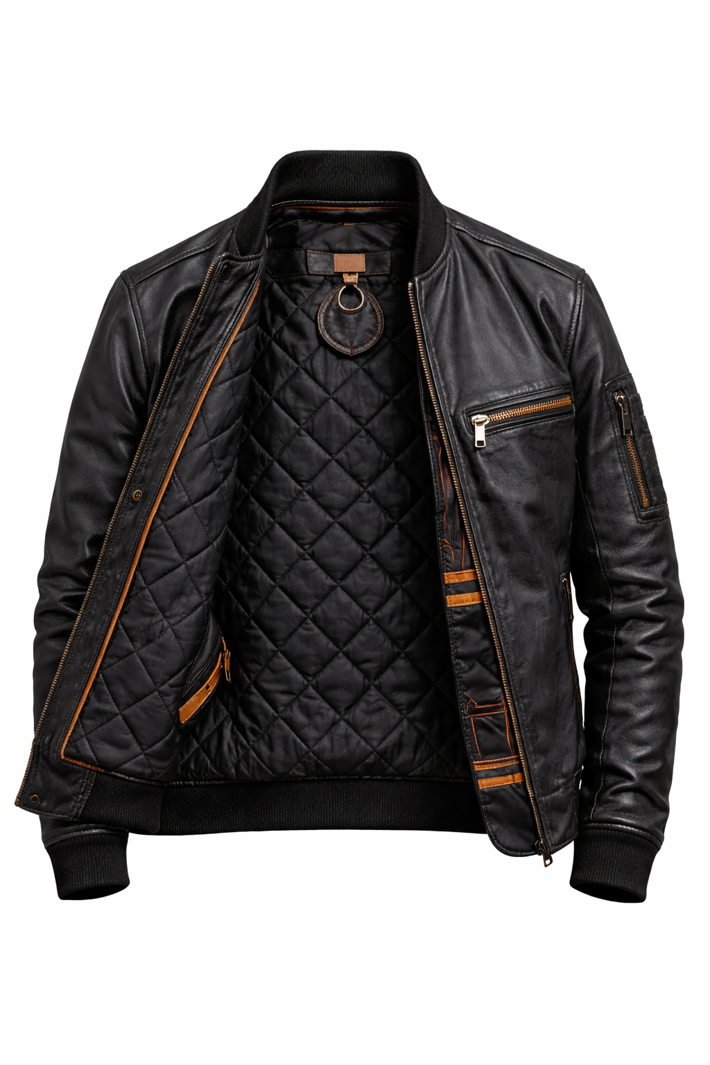 Men’s Premium Black Leather Bomber Jacket – Slim Fit Motorcycle Style Flight Jacket