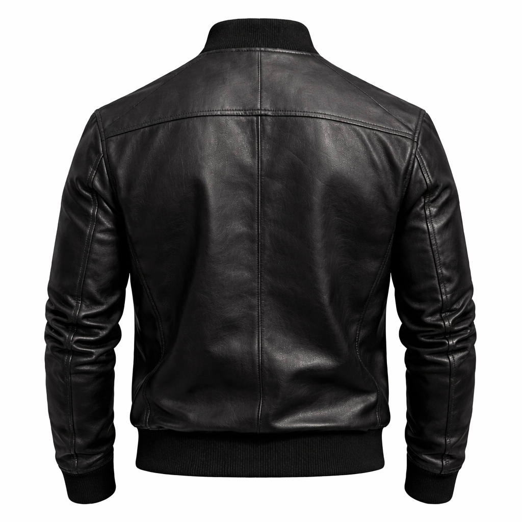 Men’s Premium Black Leather Bomber Jacket – Slim Fit Motorcycle Style Flight Jacket