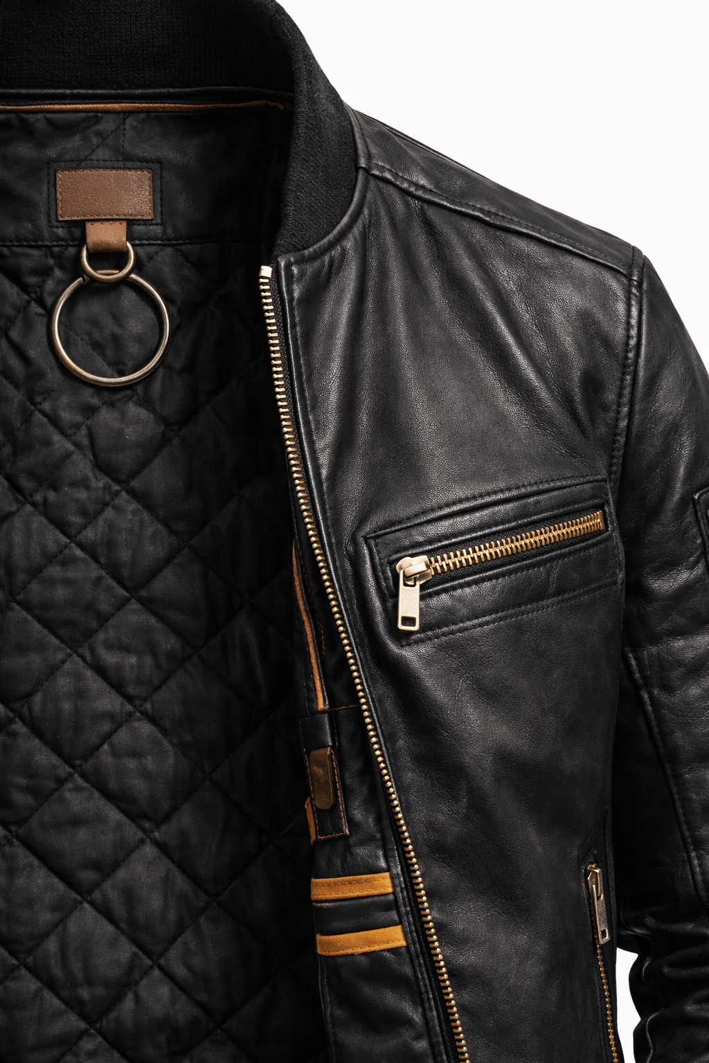 Men’s Premium Black Leather Bomber Jacket – Slim Fit Motorcycle Style Flight Jacket